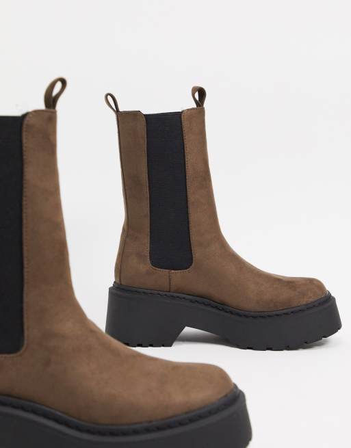 River Island Hohe Ankle Boots Mit Klobiger Sohle In Grau Asos