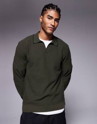 River Island Honeycomb Textured Open Collar Sweater In Black