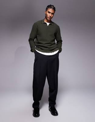 River Island Honeycomb Textured Open Collar Sweater In Black