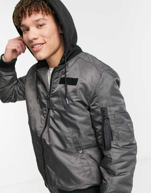 Grey hooded bomber jacket new arrivals