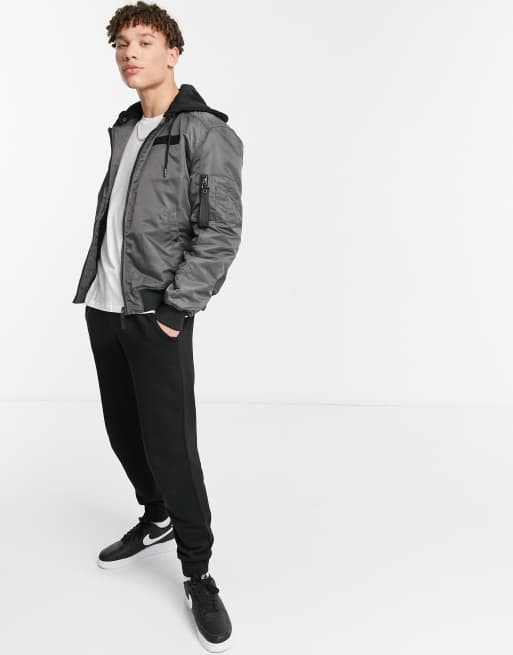 Grey hooded bomber outlet jacket