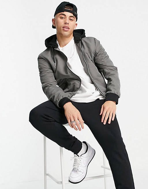 River Island hooded bomber jacket in grey