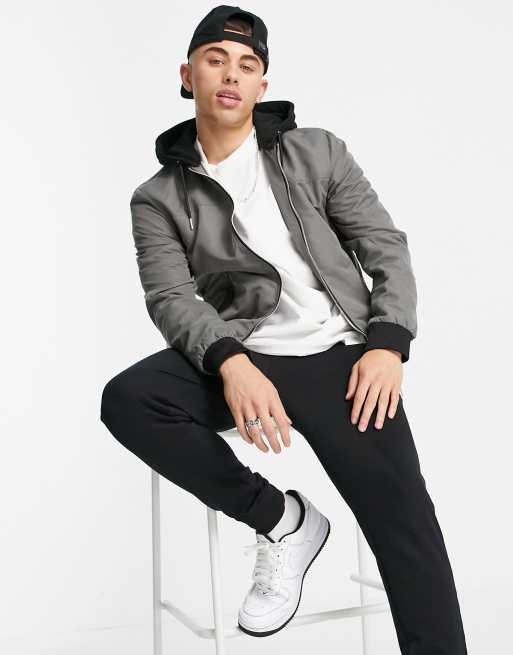 River Island hooded bomber jacket in grey ASOS