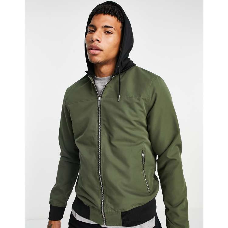 Khaki hooded 2024 bomber jacket