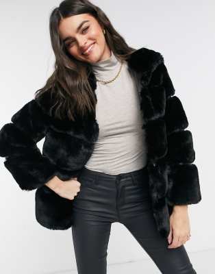 black faux fur hooded coat