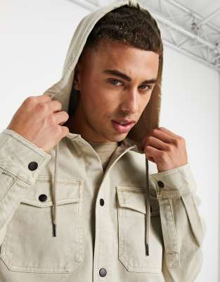 River Island Hooded Overshirt In Stone-neutral | ModeSens