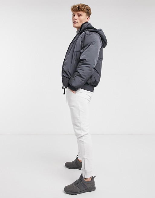 River Island hooded puffer in charcoal