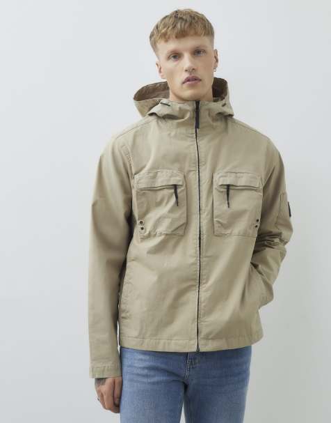 River Island hooded tech shacket in light stone