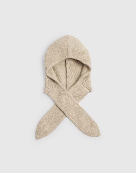 River Island Hooded triangle knitted scarf in beige - view 1