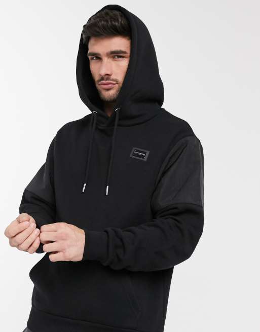 River Island hoodie with nylon panels in black | ASOS