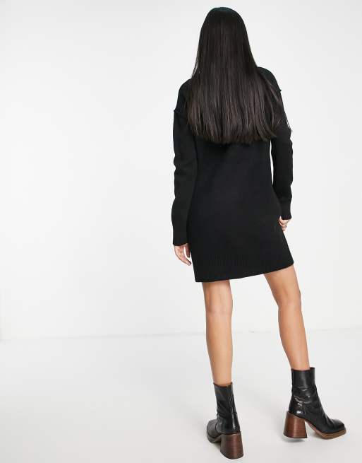 River Island - Hoogsluitende trui-jurk met ruitjesprint in zwart, 3 van 4