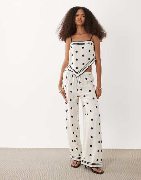 River Island – Hose in Creme mit Polka Dots und weitem Bein, Kombiteil - view 1