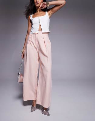 River Island - Hose in Hellrosa mit weitem Bein und Bundfalten