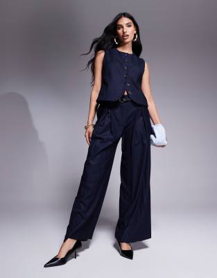 River Island - Hose in Marineblau mit Nadelstreifen und weitem Bein