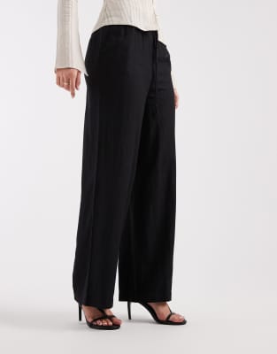 River Island - Hose in schwarzer Leinenoptik mit weitem Bein, Kombiteil
