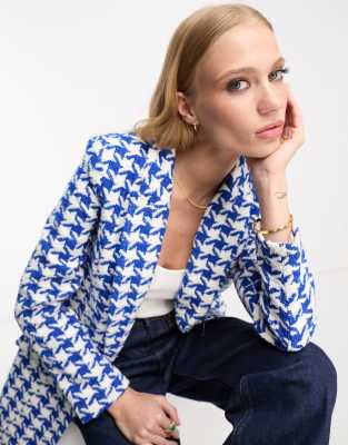 River Island houndstooth boucle blazer in blue - part of a set