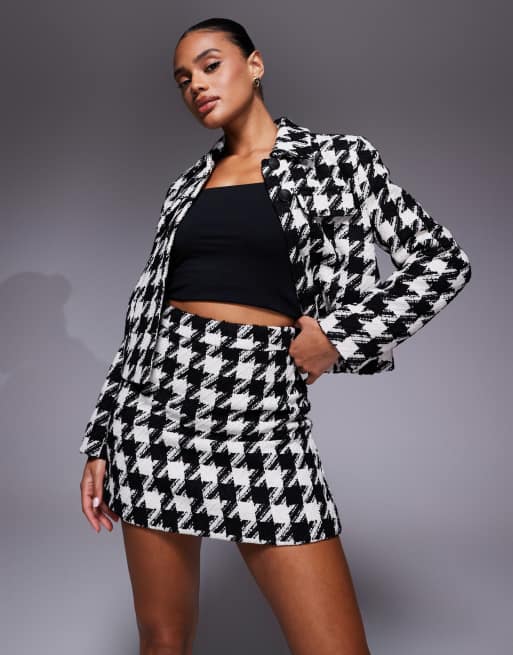 River Island houndstooth boucle mini skirt in black