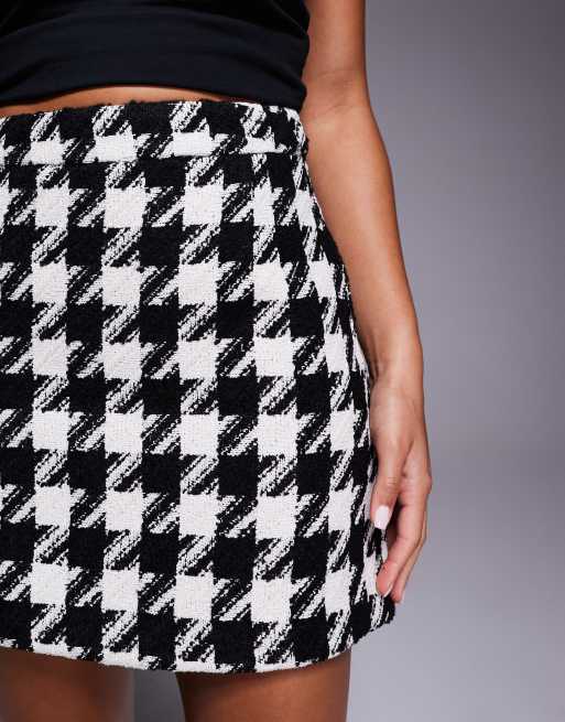 River Island houndstooth boucle mini skirt in black