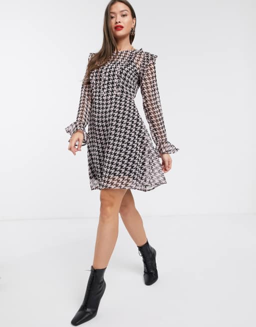 River Island houndstooth check dress in pink | ASOS