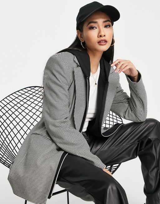 River Island houndstooth check nipped dad blazer co-ord in black | ASOS