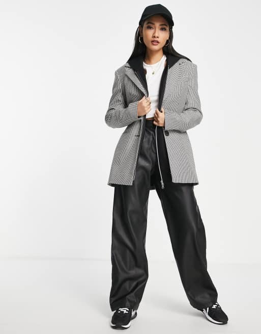 River Island houndstooth check nipped dad blazer co-ord in black, 2 of 4