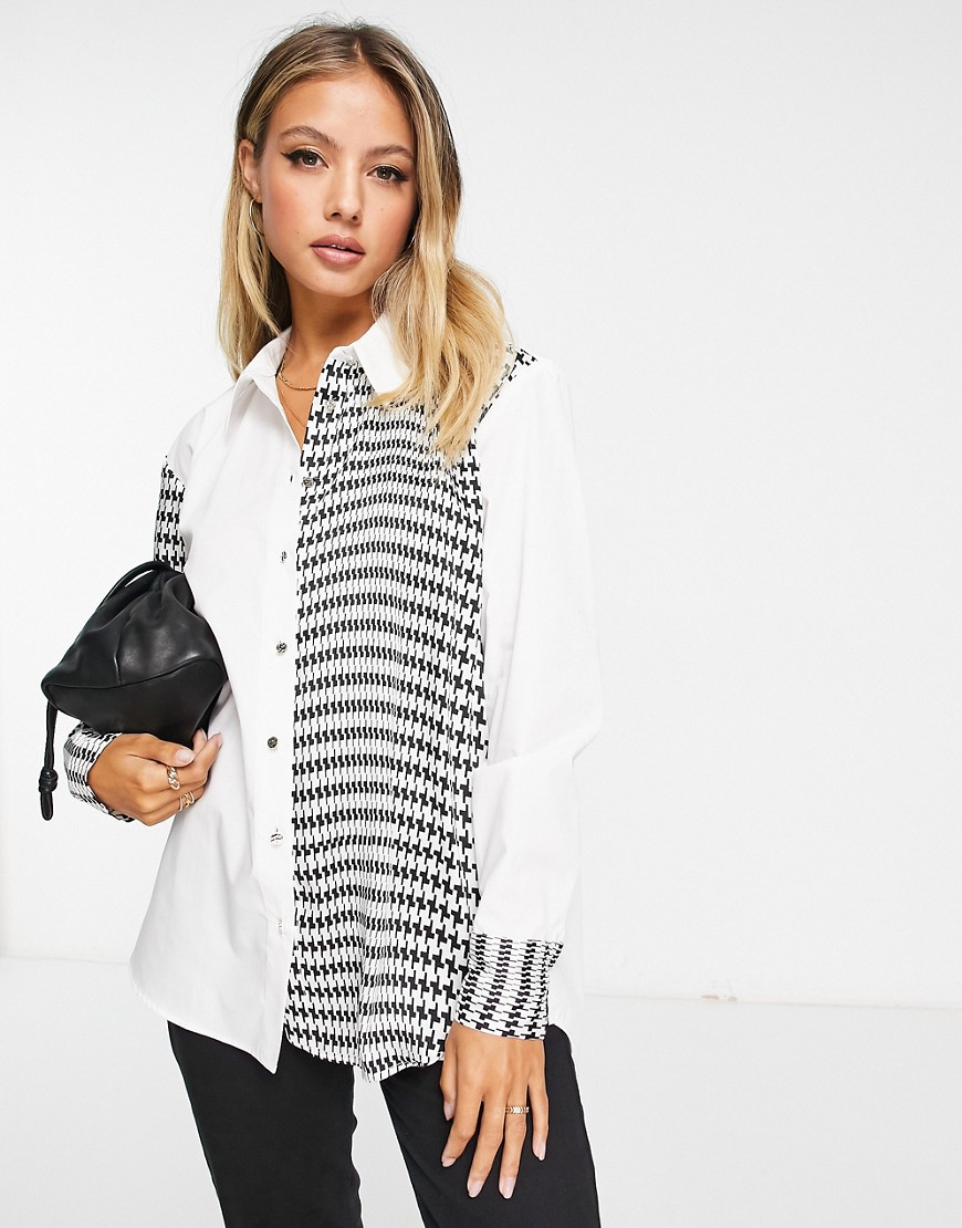 River Island houndstooth spliced shirt in black and white-Multi