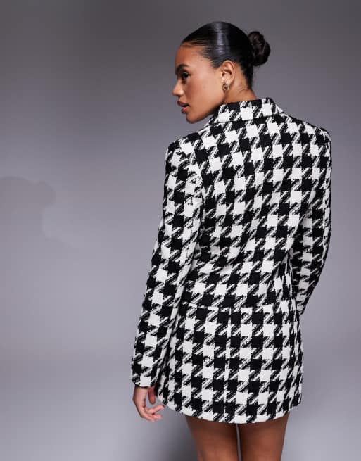 River Island houndstooth two pocket cropped jacket in black