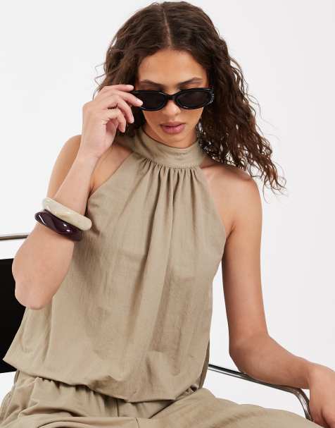 River Island hør-bubbletop i khaki - view 1