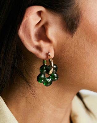 River Island huggie hoops with green resin flower charm