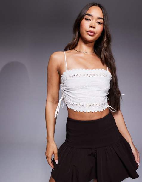 River Island - Hvid cami-top med bindebånd i siden og udsmykning - view 1