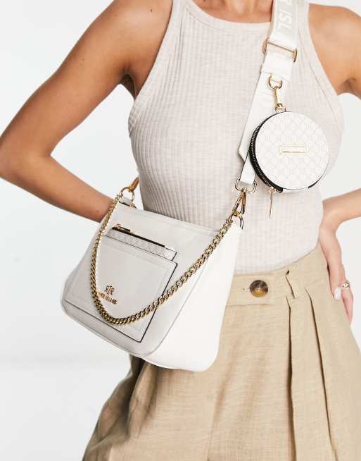 River Island - Hvid crossbody-taske med lomme og lille aftagelig pung