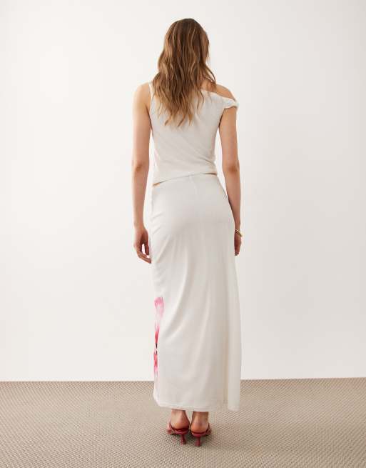 River Island - Hvid maxinederdel i mesh med blomstermønster, 5 af 5