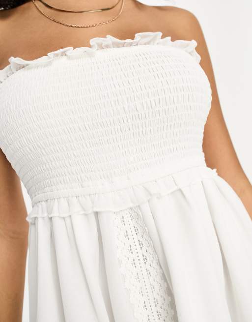 River Island - Hvid mini-strandkjole med bandeau-snit og blondeindsatser , 4 af 4
