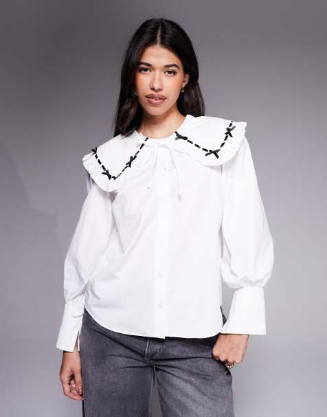 River Island - Hvid skjorte i poplin med detaljeret krave - view 1