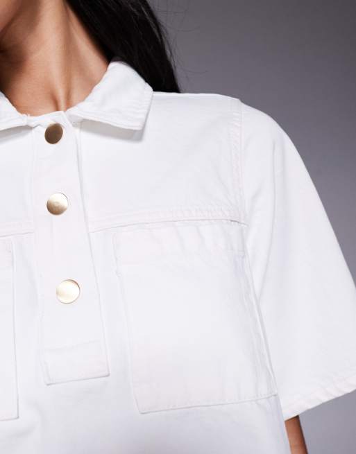 River Island - Hvid skjortekjole med krave i denim, 3 af 4