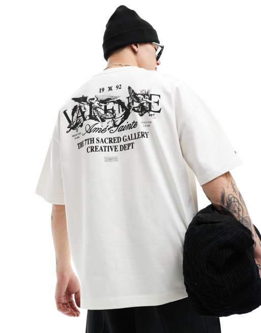River Island - Hvid T-shirt med engleprint på ryggen