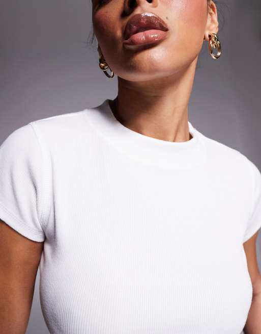 River Island - Hvid T-shirt med høj hals og vingeærmer, 3 af 4
