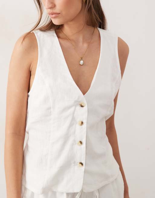 River Island - Hvid vest i hørblanding, 3 af 4