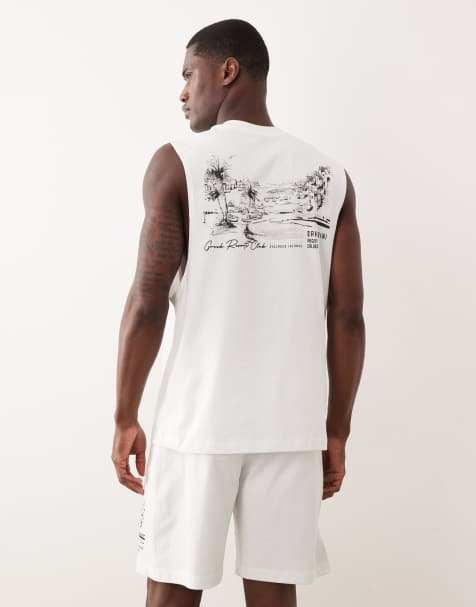 River Island - Hvidt sæt med tanktop og shorts med landskabsprint - view 1