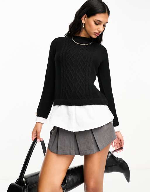 River Island hybrid cable knit jumper in black | ASOS