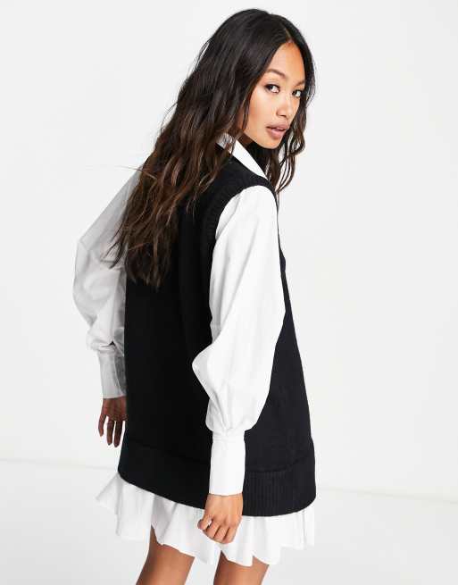 River Island hybrid jumper shirt dress in black ASOS