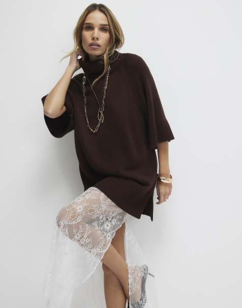 River Island Hybrid lace hem midi dress in brown - dark - view 1