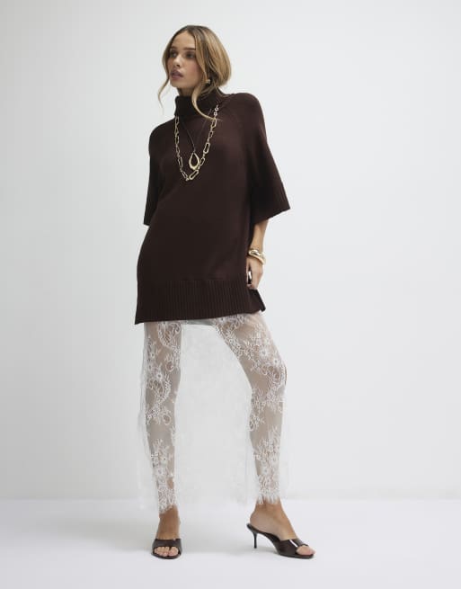 river island lace midi dress River Island lace shirt midi dress in white