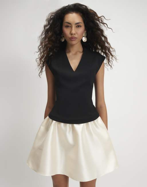 River Island Hybrid satin skirt mini dress in black , 2 of 4