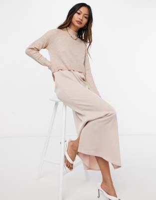 Midi Dress River Island Pink Slip Dress Pink Drape Shift Midi