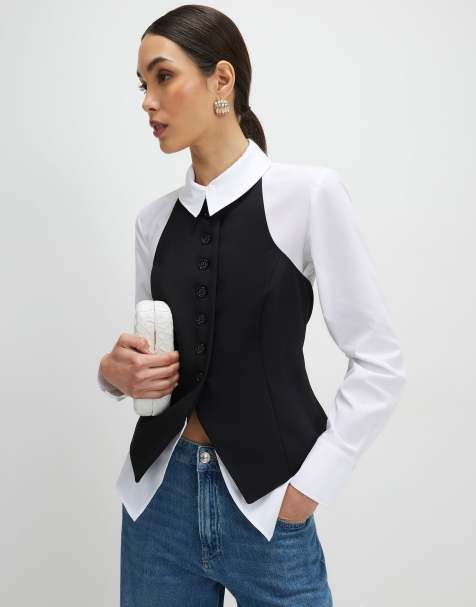 River Island Hybrid waistcoat detail shirt in black - view 1