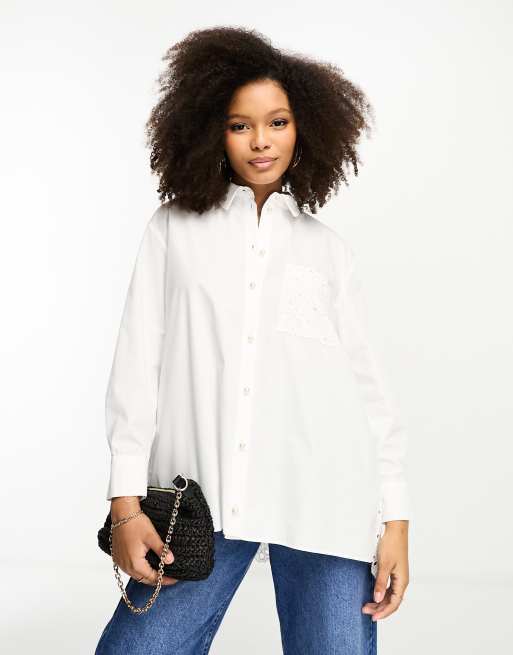 River Island - Hybride poplin overhemd in wit