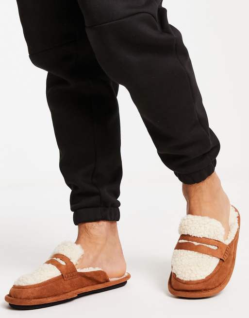 River Island - Instappantoffels met borg in bruin