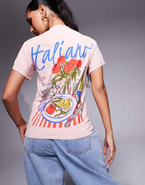 River Island Italiano print boyfriend t-shirt in light pink - view 1