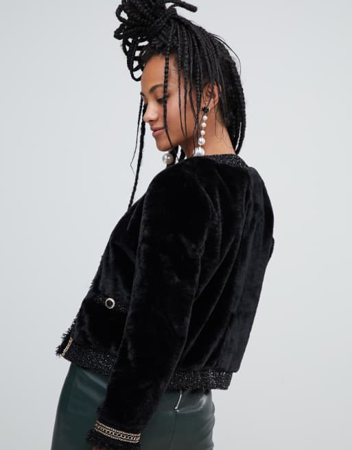 River Island - Jack van imitatiebont met ketting detail in zwart, 2 van 4